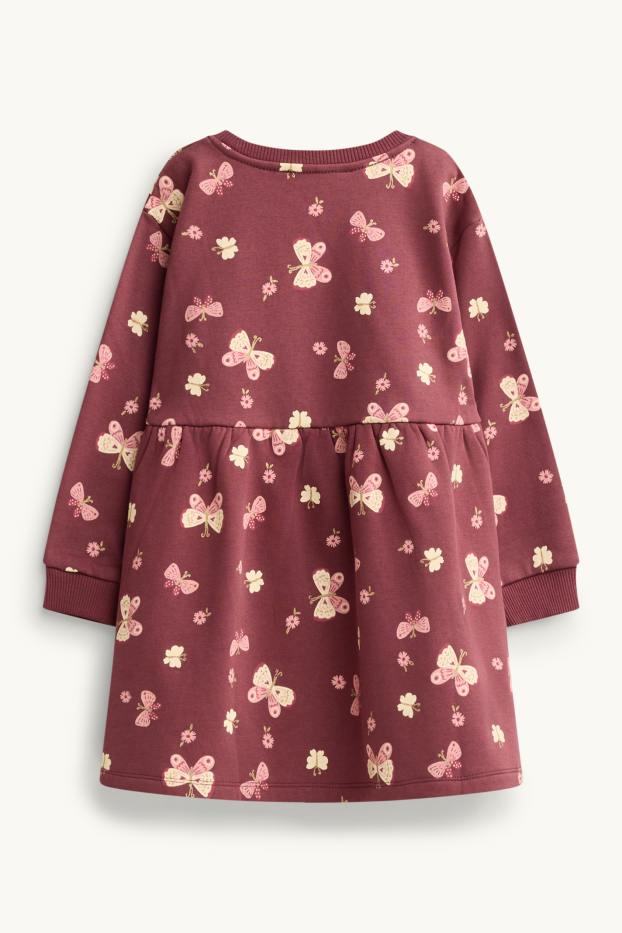 Children Girls - Butterfly - sweatshirt dress - bordeaux