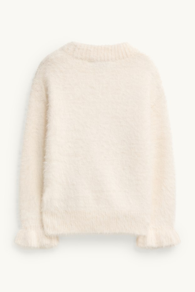Children Girls - Heart and bow - jumper - shiny - cremewhite