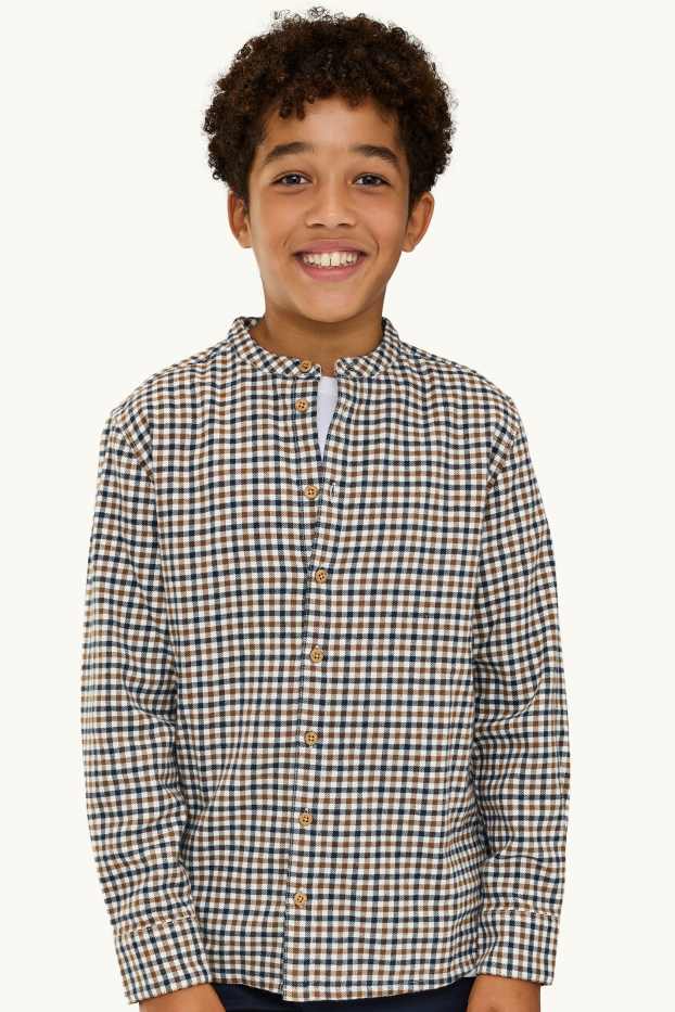 Children Boys - Shirt - check - brown / dark blue