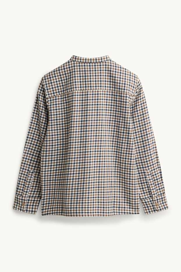 Children Boys - Shirt - check - brown / dark blue