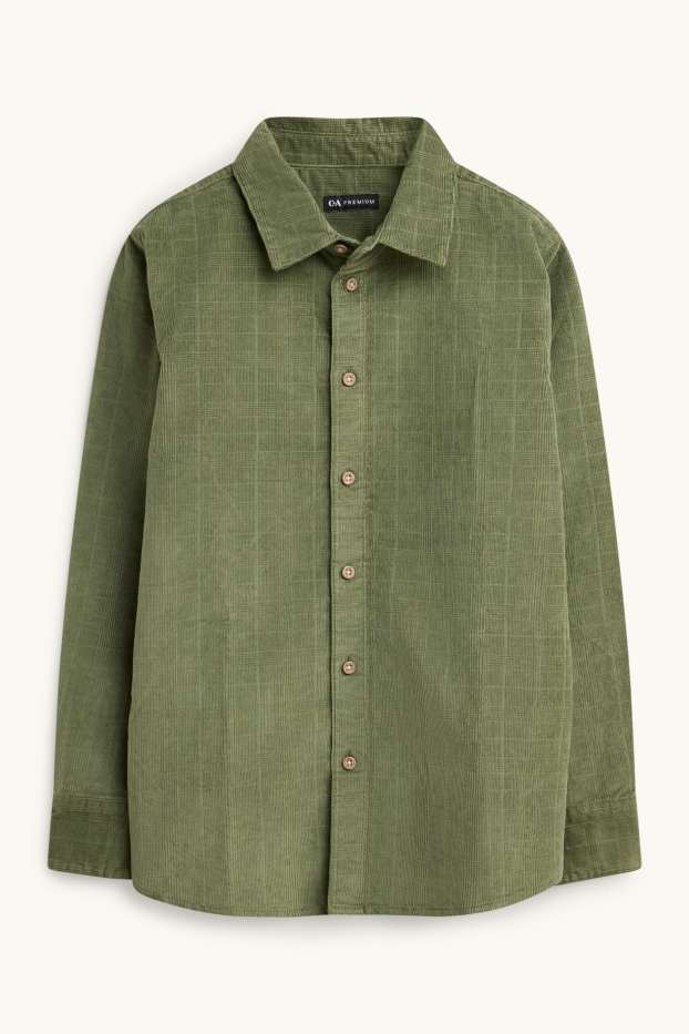 Children Boys - Corduroy shirt - check - green