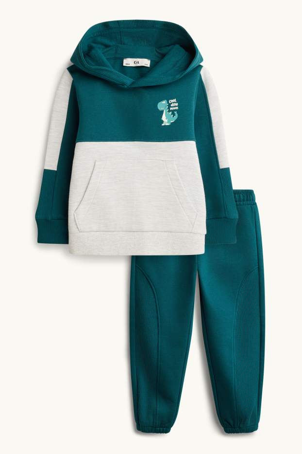 Children Boys - Dino - set - hoodie and joggers - ribbed - 2 piece - petrol