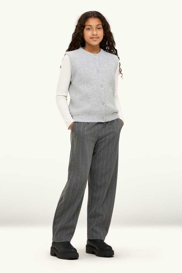 Children Girls - Cloth trousers with belt - pinstripes - dark gray melange