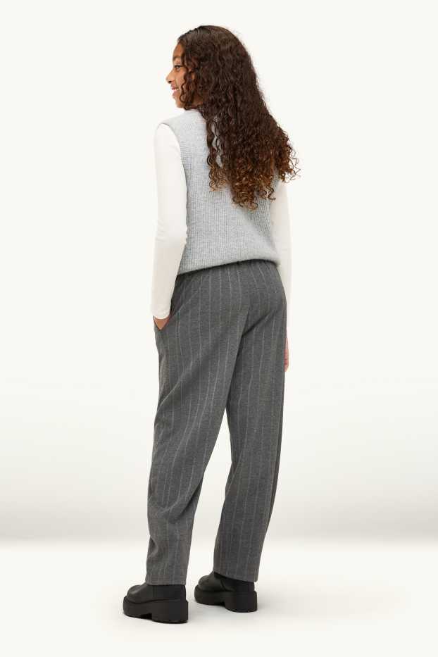 Children Girls - Cloth trousers with belt - pinstripes - dark gray melange