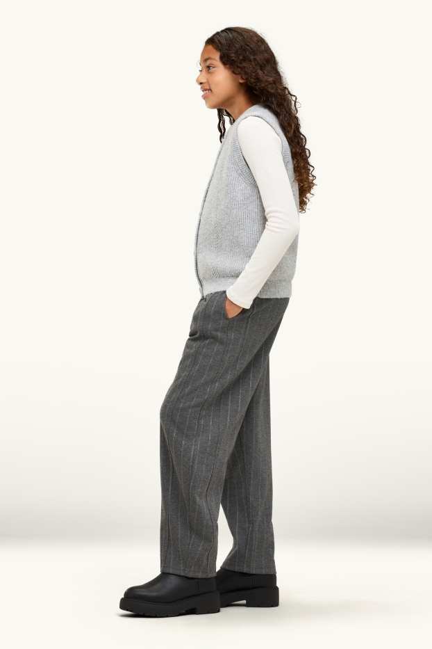 Children Girls - Cloth trousers with belt - pinstripes - dark gray melange