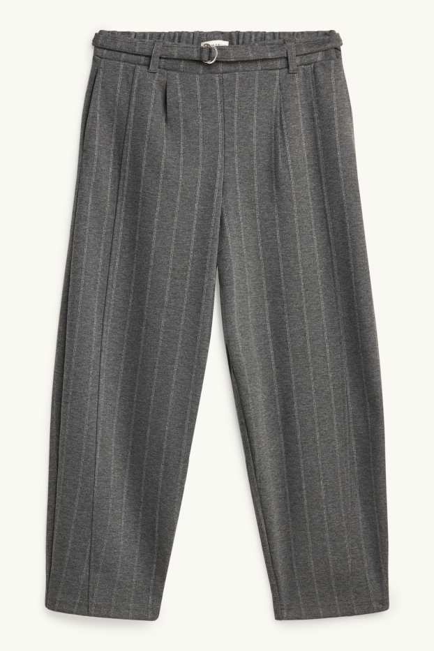 Children Girls - Cloth trousers with belt - pinstripes - dark gray melange
