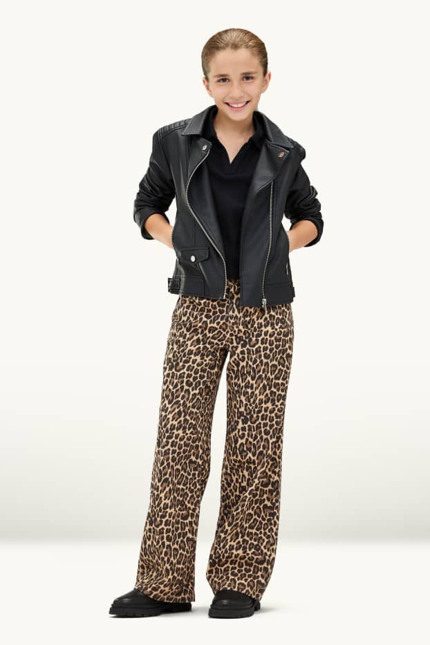 Children Girls - Wide leg jeans - patterned - brown