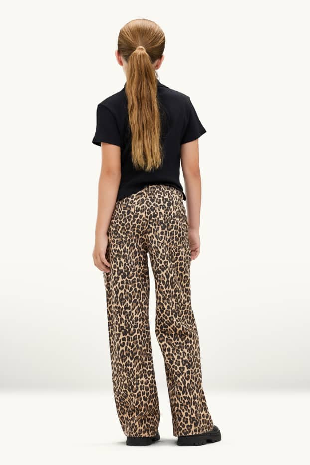 Children Girls - Wide leg jeans - patterned - brown