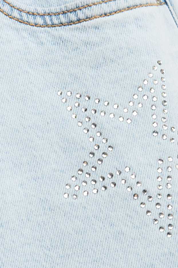 Children Girls - Star - wide leg jeans with rhinestones - denim-light blue