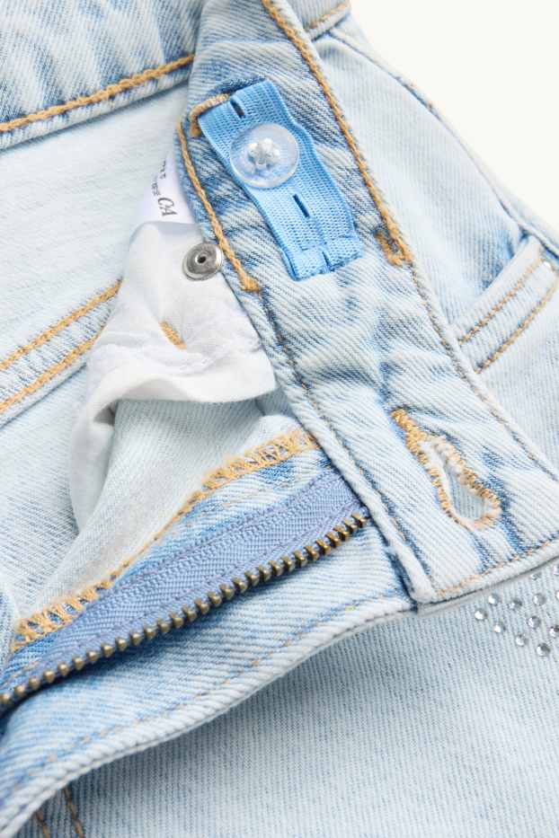 Children Girls - Star - wide leg jeans with rhinestones - denim-light blue