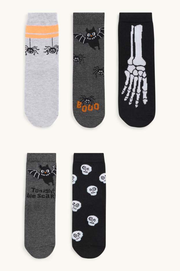 Multipack of 5 - Halloween - bat, spider - socks - gray / black
