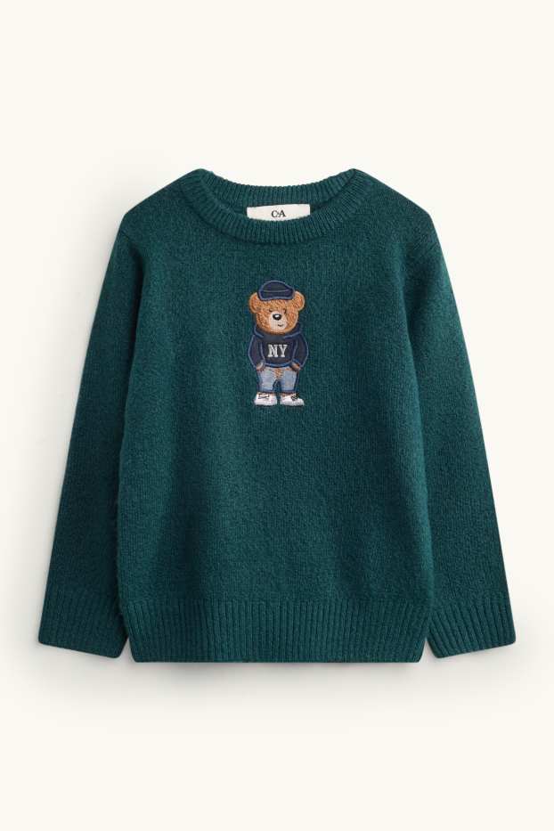 Children Boys - Teddy bear - jumper - dark green