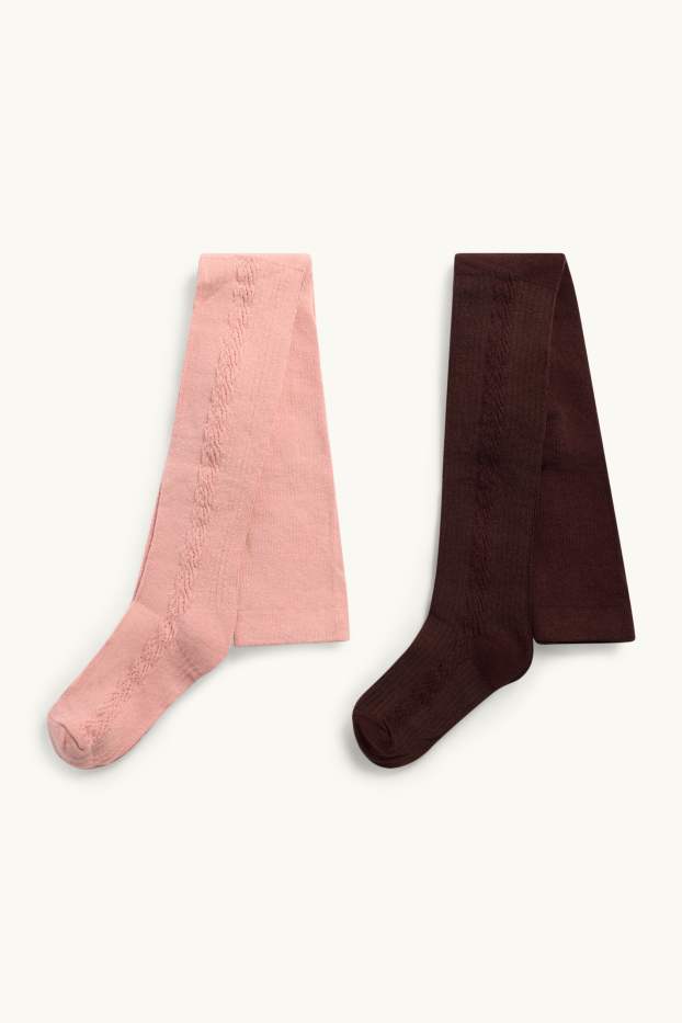 Children Girls - Multipack of 2 - tights - cable knit pattern - brown / rose