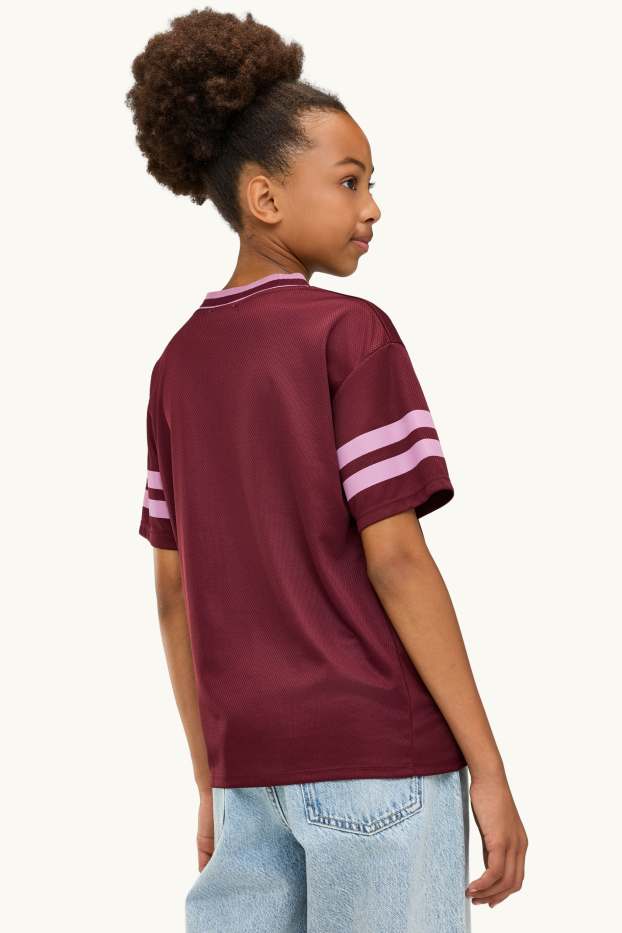 Children Girls - Short sleeve T-shirt with V-neck - oversized - rose / dark red