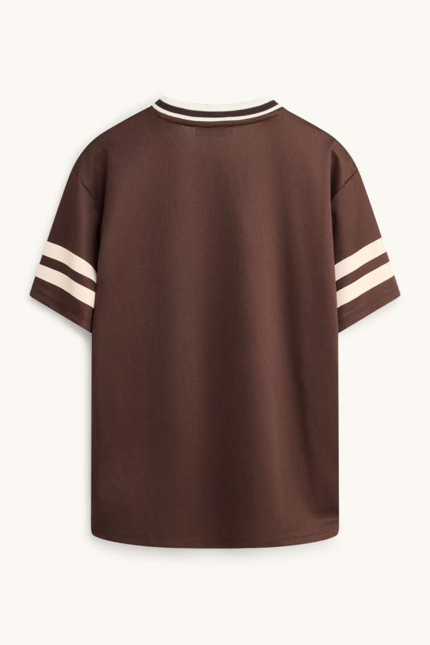 Children Girls - Short sleeve T-shirt with V-neck - oversized - brown / cremewhite