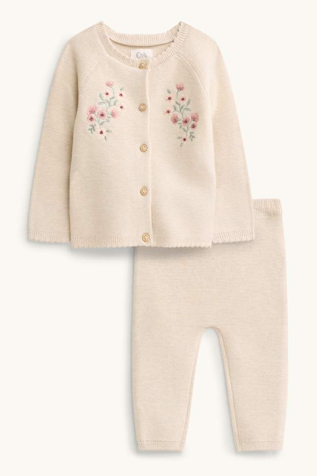 Baby Girls - Floral - baby outfit - ribbed - 2 piece - beige