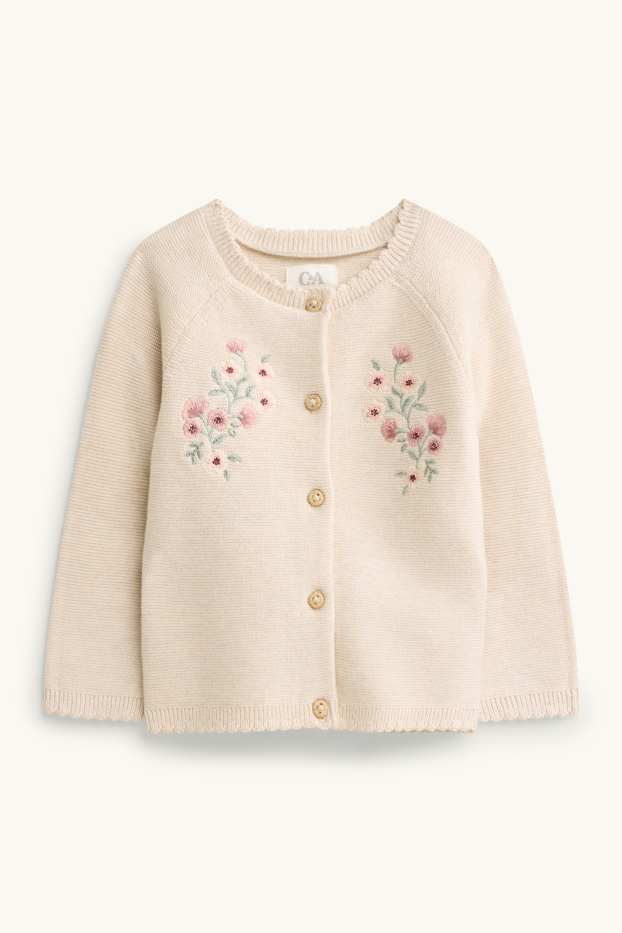 Baby Girls - Floral - baby outfit - ribbed - 2 piece - beige