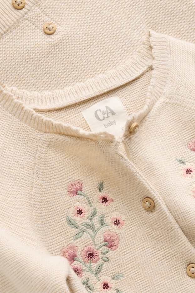 Baby Girls - Floral - baby outfit - ribbed - 2 piece - beige
