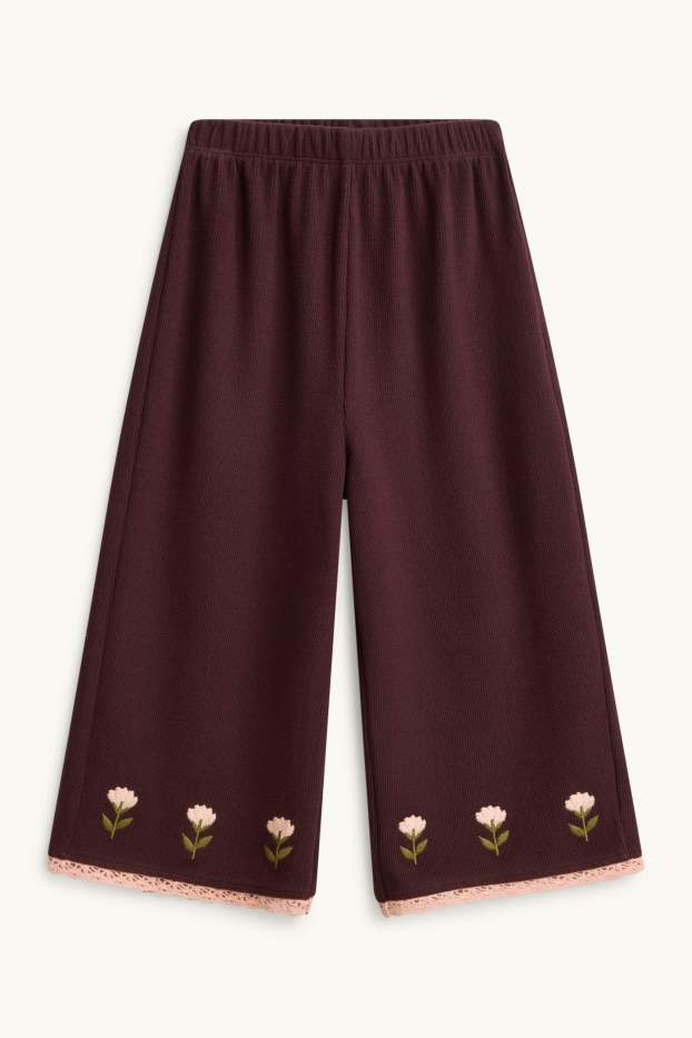 Children Girls - Floral - trousers - ribbed - bordeaux