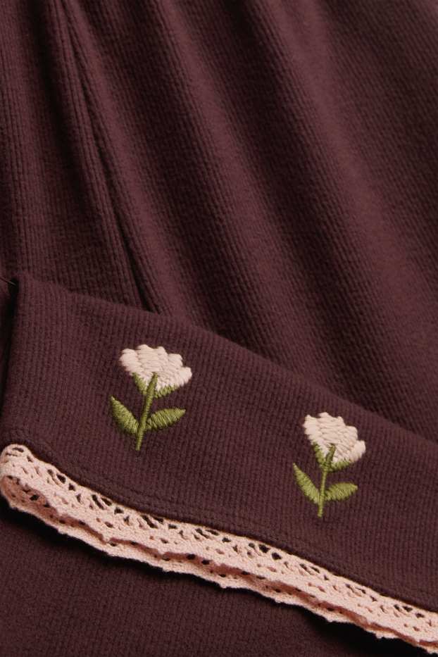 Children Girls - Floral - trousers - ribbed - bordeaux