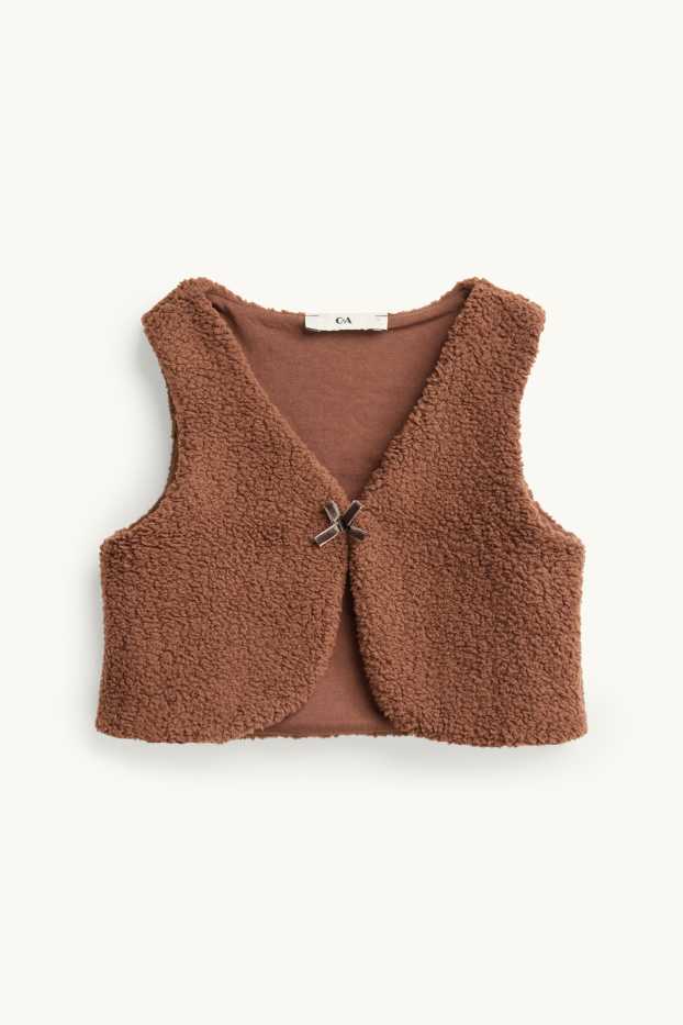 Children Girls - Bow - set - waistcoat, long sleeve top and skort - 3 piece - brown / beige