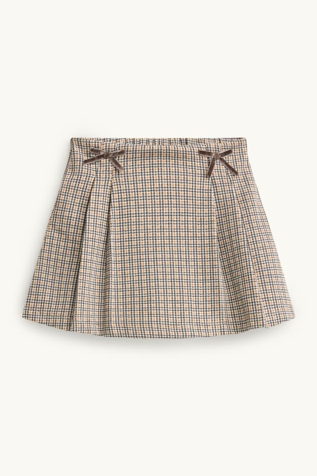 Children Girls - Bow - set - waistcoat, long sleeve top and skort - 3 piece - brown / beige