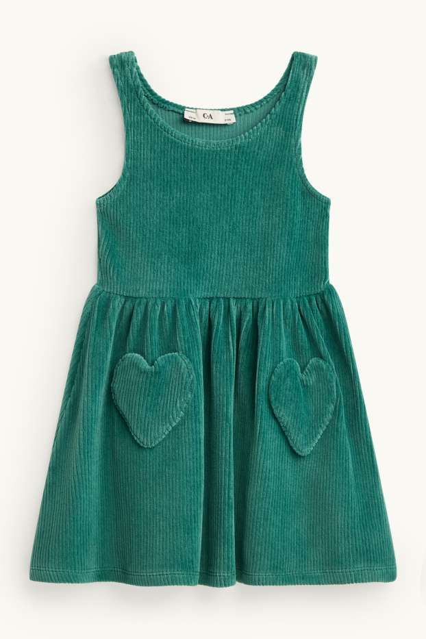 Children Girls - Heart - set - corduroy dress and long sleeve top - 2 piece - petrol