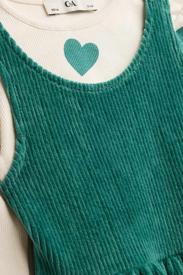 Children Girls - Heart - set - corduroy dress and long sleeve top - 2 piece - petrol