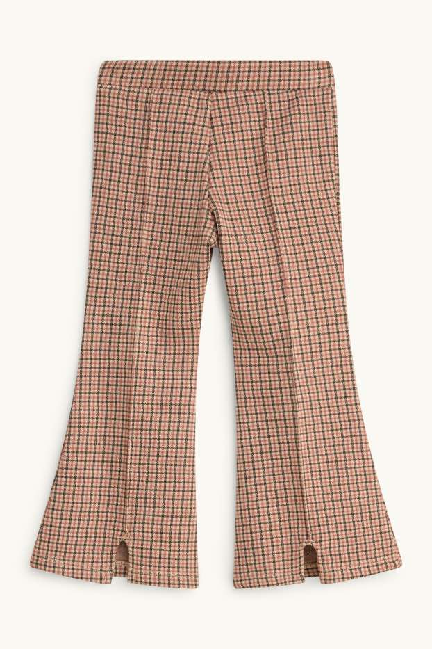 Children Girls - Flared leggings - check - beige