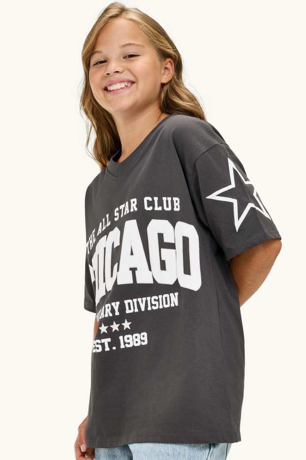 Children Girls - Chicago - short sleeve T-shirt - oversized - dark gray / white