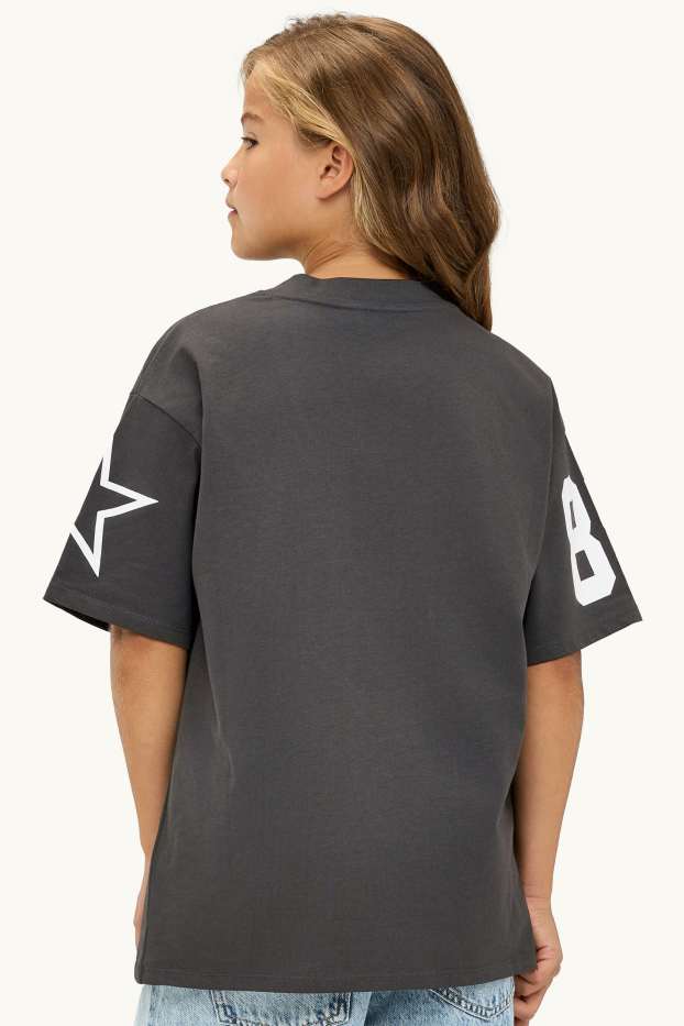 Children Girls - Chicago - short sleeve T-shirt - oversized - dark gray / white