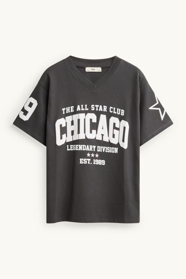 Children Girls - Chicago - short sleeve T-shirt - oversized - dark gray / white