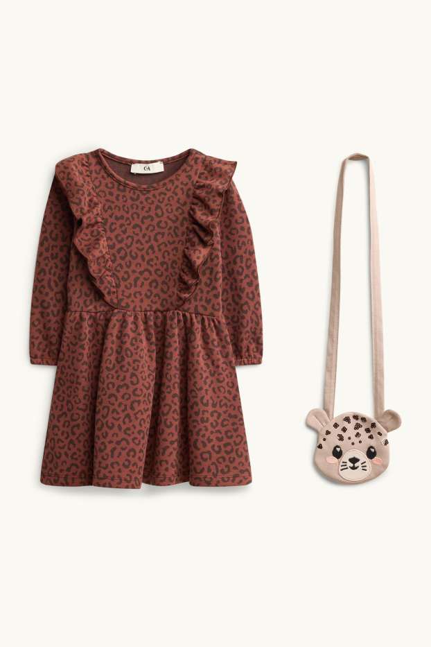 Children Girls - Leopard - set - dress and bag - 2 piece - brown