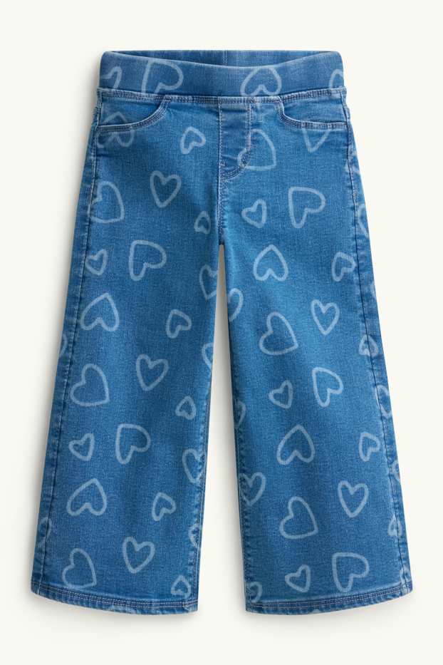 Children Girls - Heart - wide leg jeggings - blue denim