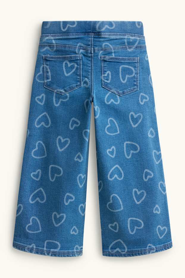 Children Girls - Heart - wide leg jeggings - blue denim