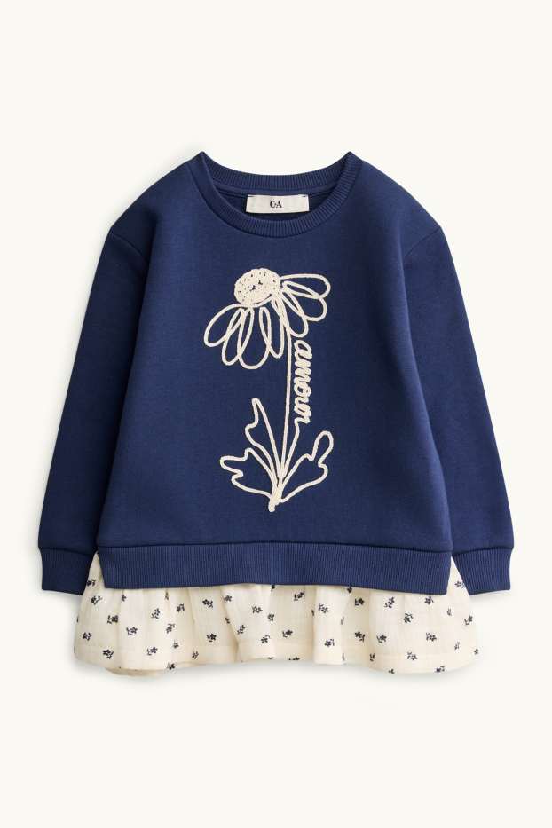 Children Girls - Floral - sweatshirt - 2-in-1 look - dark blue / creme white