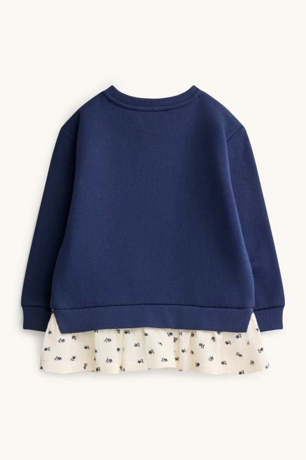 Children Girls - Floral - sweatshirt - 2-in-1 look - dark blue / creme white