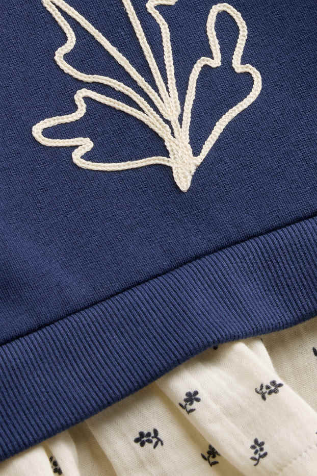 Children Girls - Floral - sweatshirt - 2-in-1 look - dark blue / creme white
