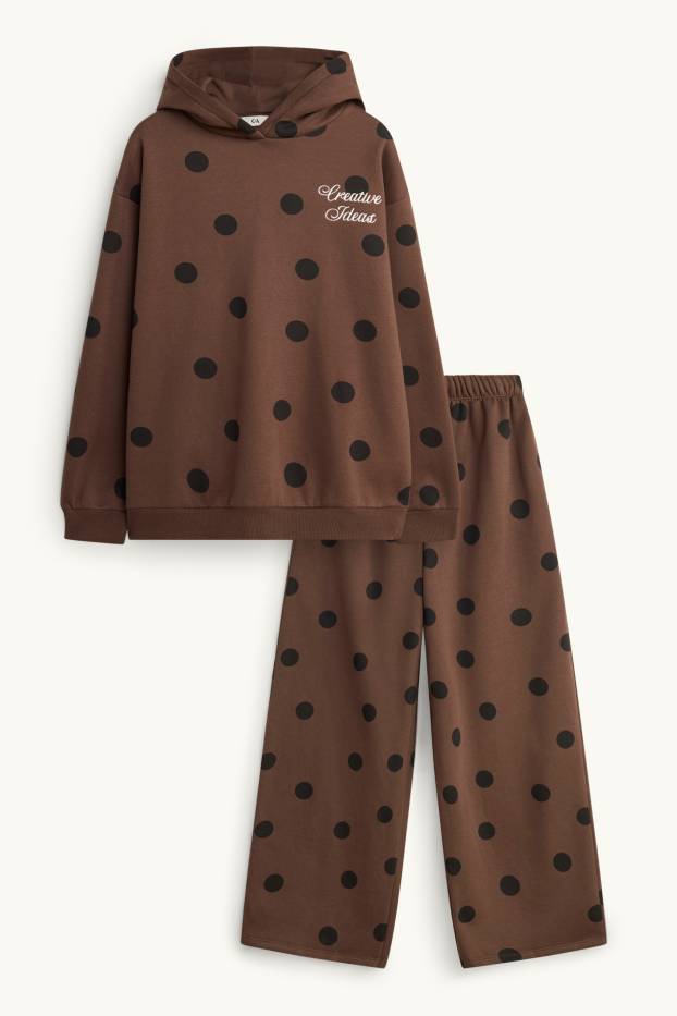 Children Girls - Set - hoodie and joggers - 2 piece - polka dot - brown