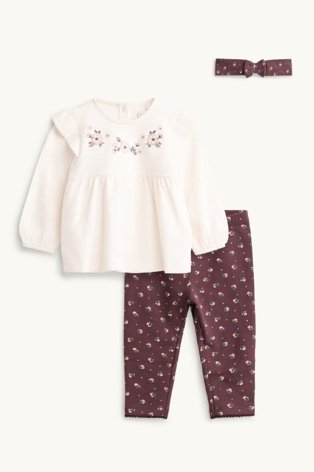 Baby Girls - Floral - baby outfit - 3 piece - bordeaux / white