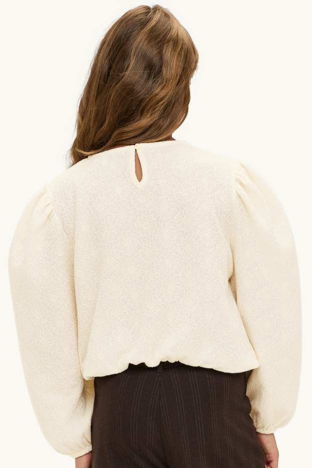 Children Girls - Floral - long sleeve top - textured - creme