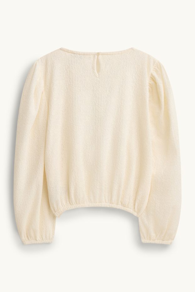 Children Girls - Floral - long sleeve top - textured - creme