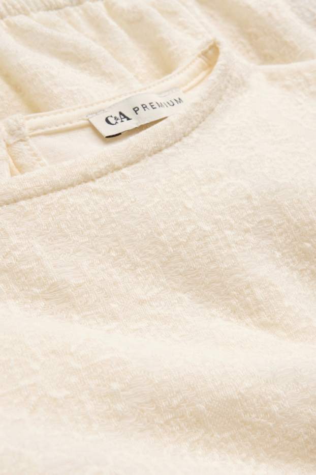 Children Girls - Floral - long sleeve top - textured - creme