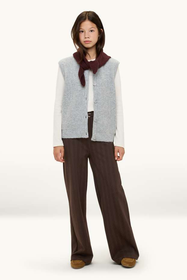 Children Girls - Cloth trousers with belt - striped - dark brown