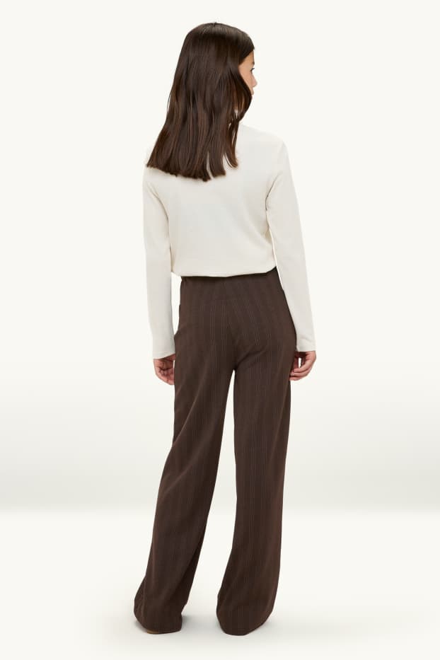 Children Girls - Cloth trousers with belt - striped - dark brown
