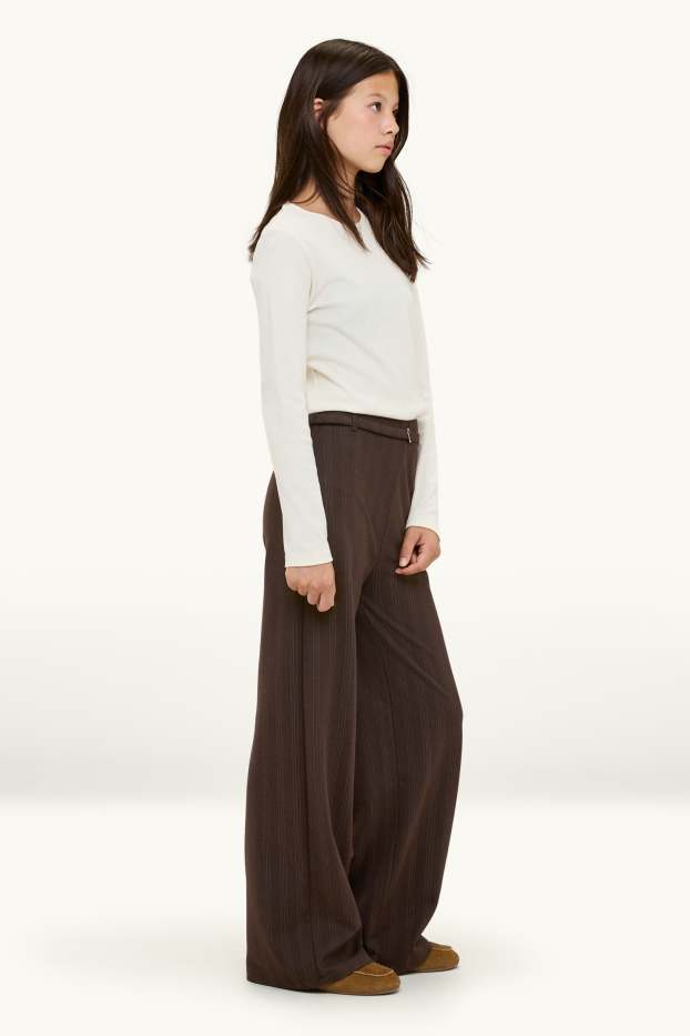 Children Girls - Cloth trousers with belt - striped - dark brown