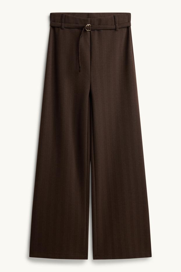 Children Girls - Cloth trousers with belt - striped - dark brown