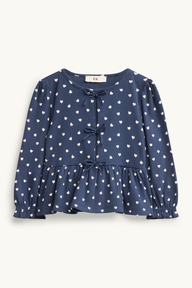 Children Girls - Heart - set - long sleeve top and leggings - ribbed - 2 piece - blue / white