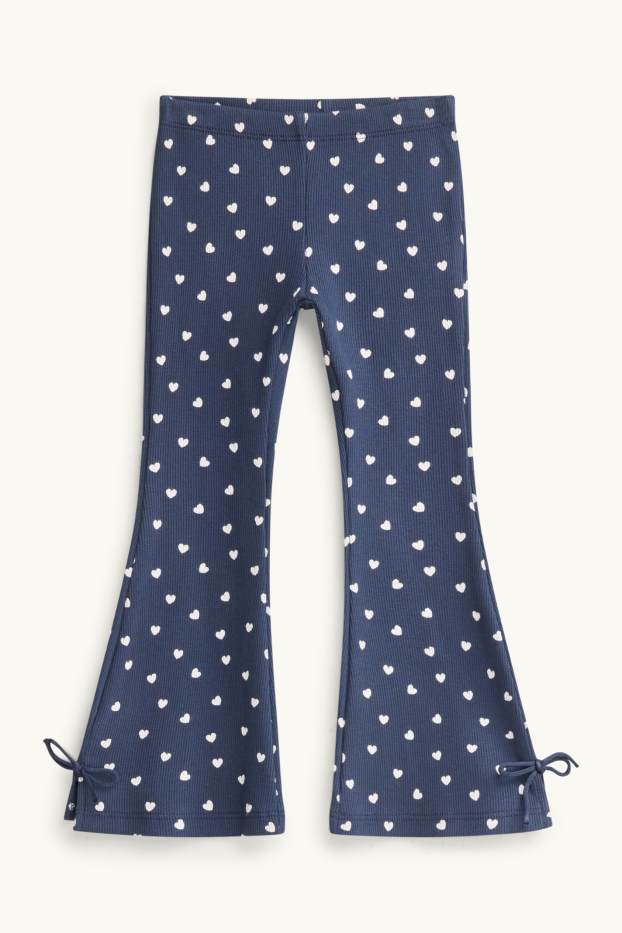 Children Girls - Heart - set - long sleeve top and leggings - ribbed - 2 piece - blue / white