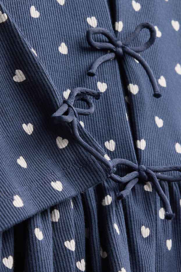 Children Girls - Heart - set - long sleeve top and leggings - ribbed - 2 piece - blue / white
